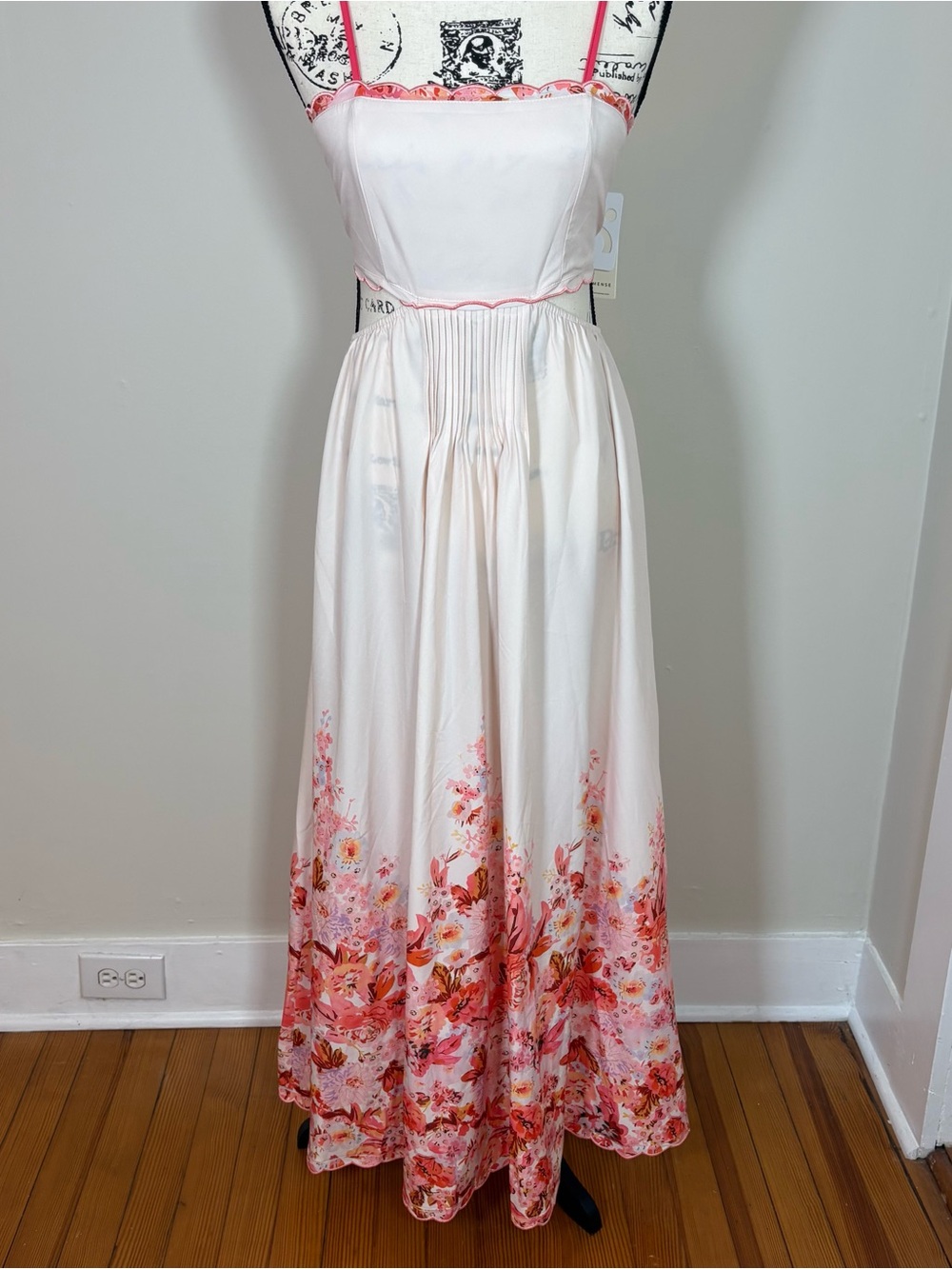 NWT Commense Floral Print Lace Up Back Cut Out Maxi Dress SZ S Wedding Guest